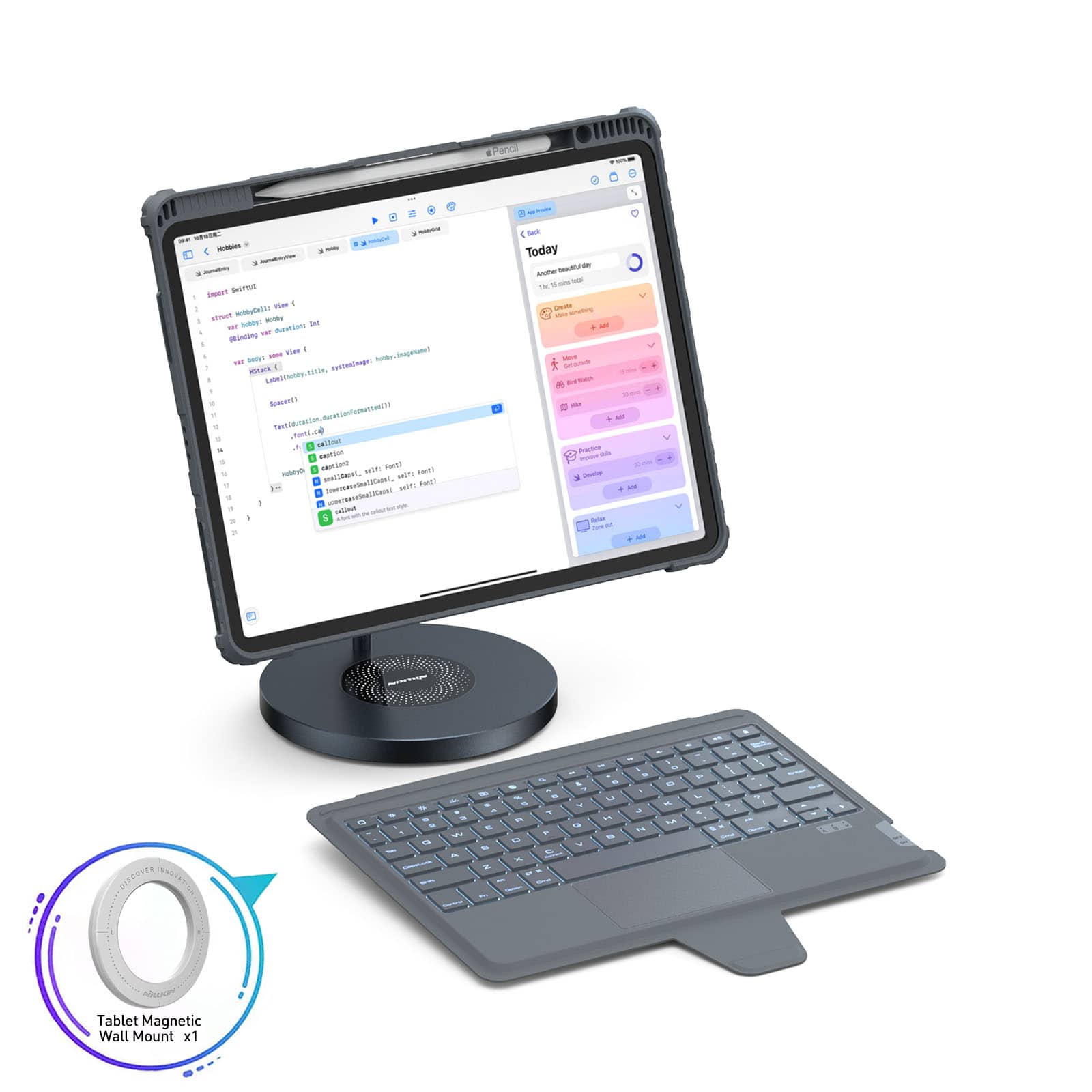 मैग्नेटिक बम्पर लिंक बैकलिट कीबोर्ड केस (ग्रे) आईपैड सीरीज के लिए मैग्नेटिक स्टैंड के साथ