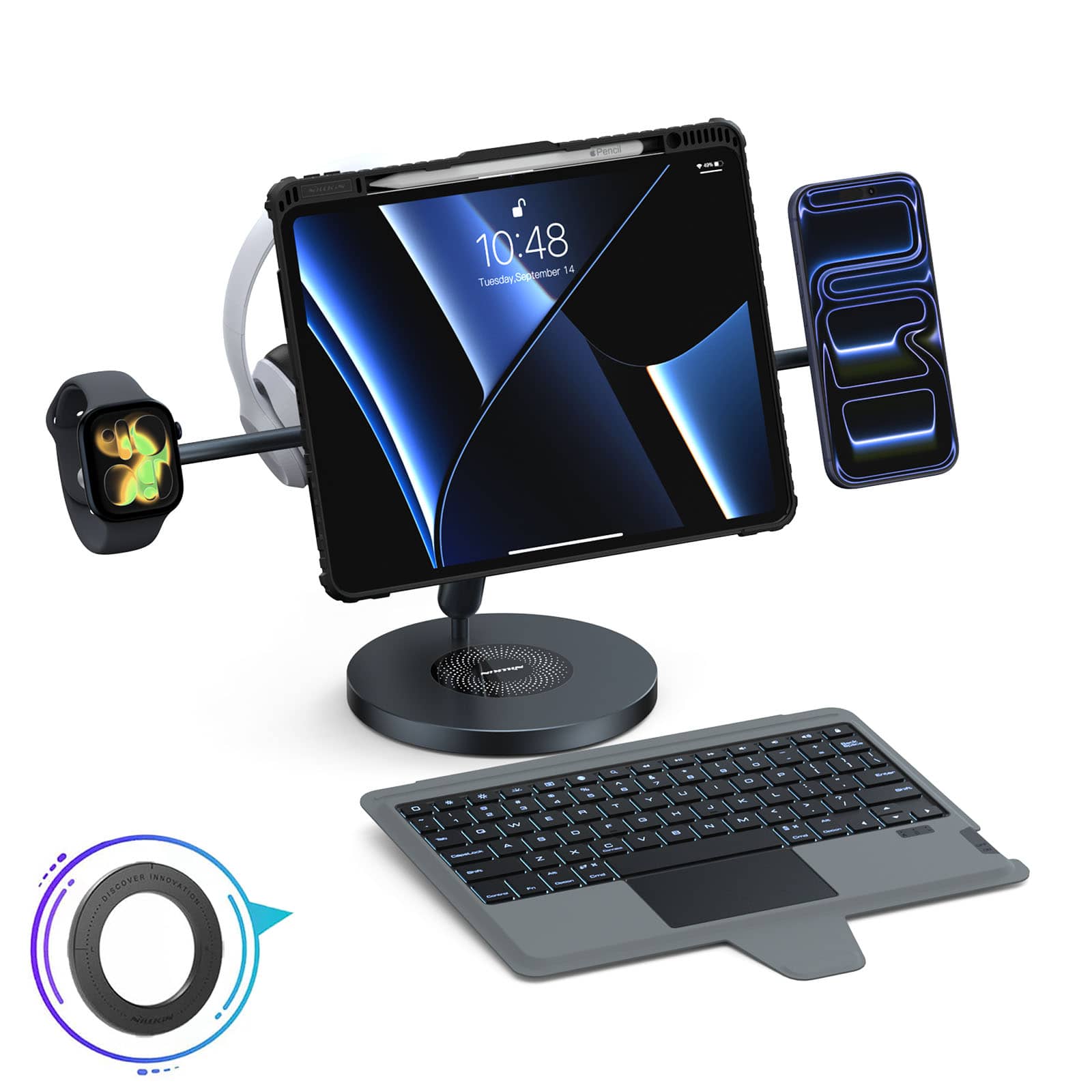 Magnetic Bumper Link Backlit Keyboard Case (Black) with Magnetic Stand for iPad Series