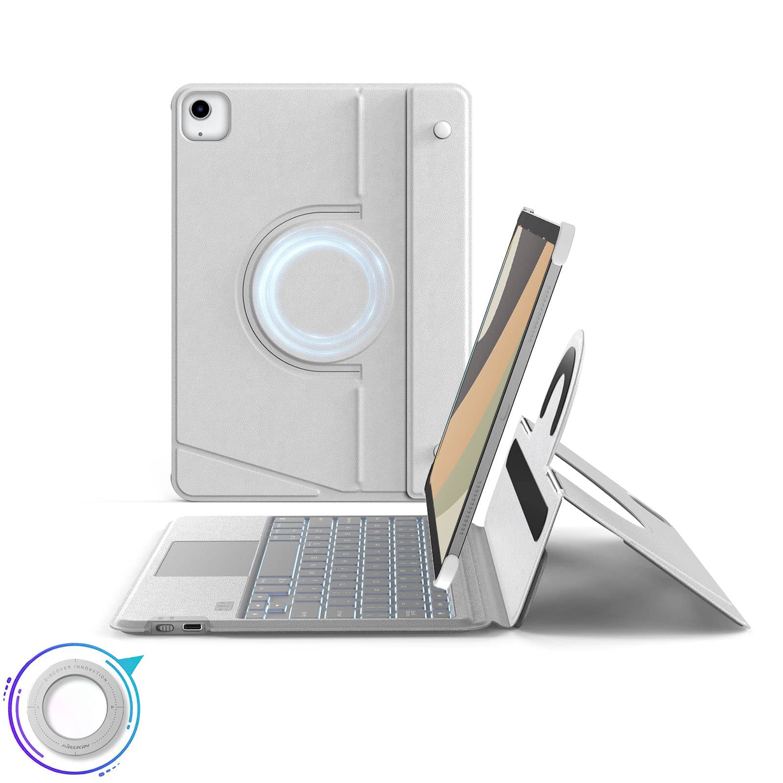 iPad スペースグレー キーボード付き Nillkin MagicEase 超薄型マグネット式バックライトキーボード（Grey